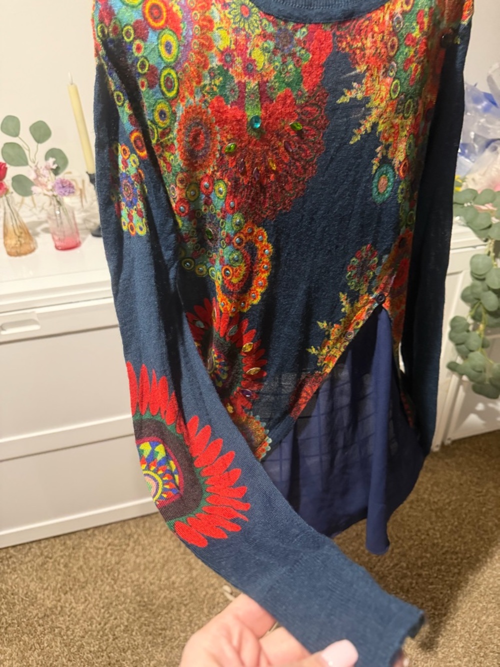 Desigual Navy Multicolor Floral Turtleneck Tunic - Picture 3 of 9